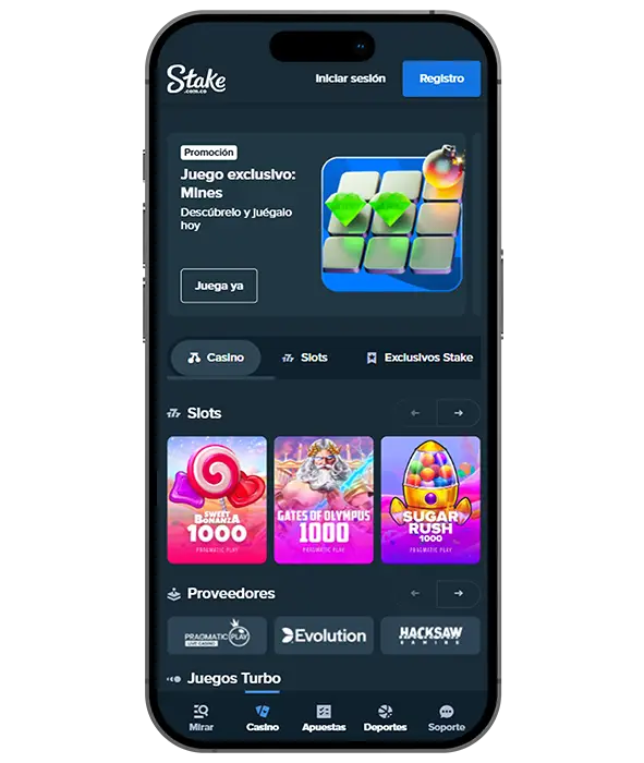 Stake casino app interface på en mobiltelefon