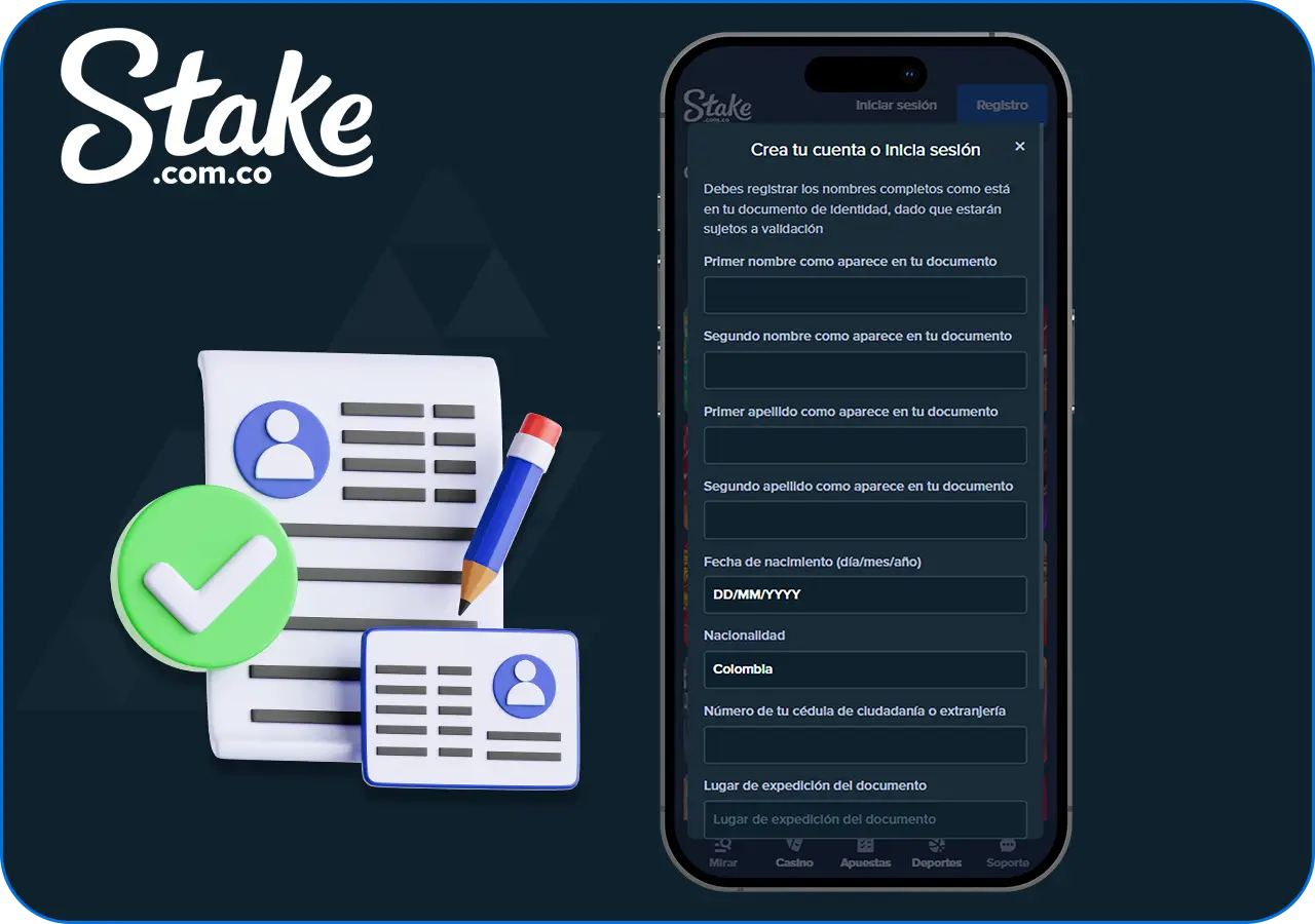 Inscripción en la aplicación móvil Stake