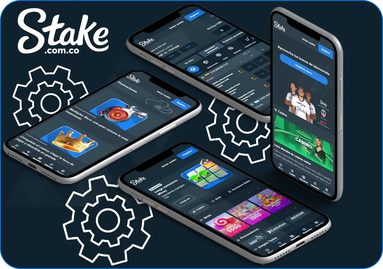 Screenshot der Stake App Benutzeroberfläche mit hervorgehobenen Funktionen